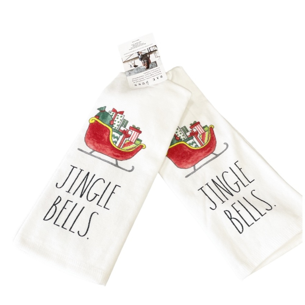 NEW Rae Dunn JINGLE BELLS Kitchen Towel Set/2 🎅🏻🎁🎅🏻